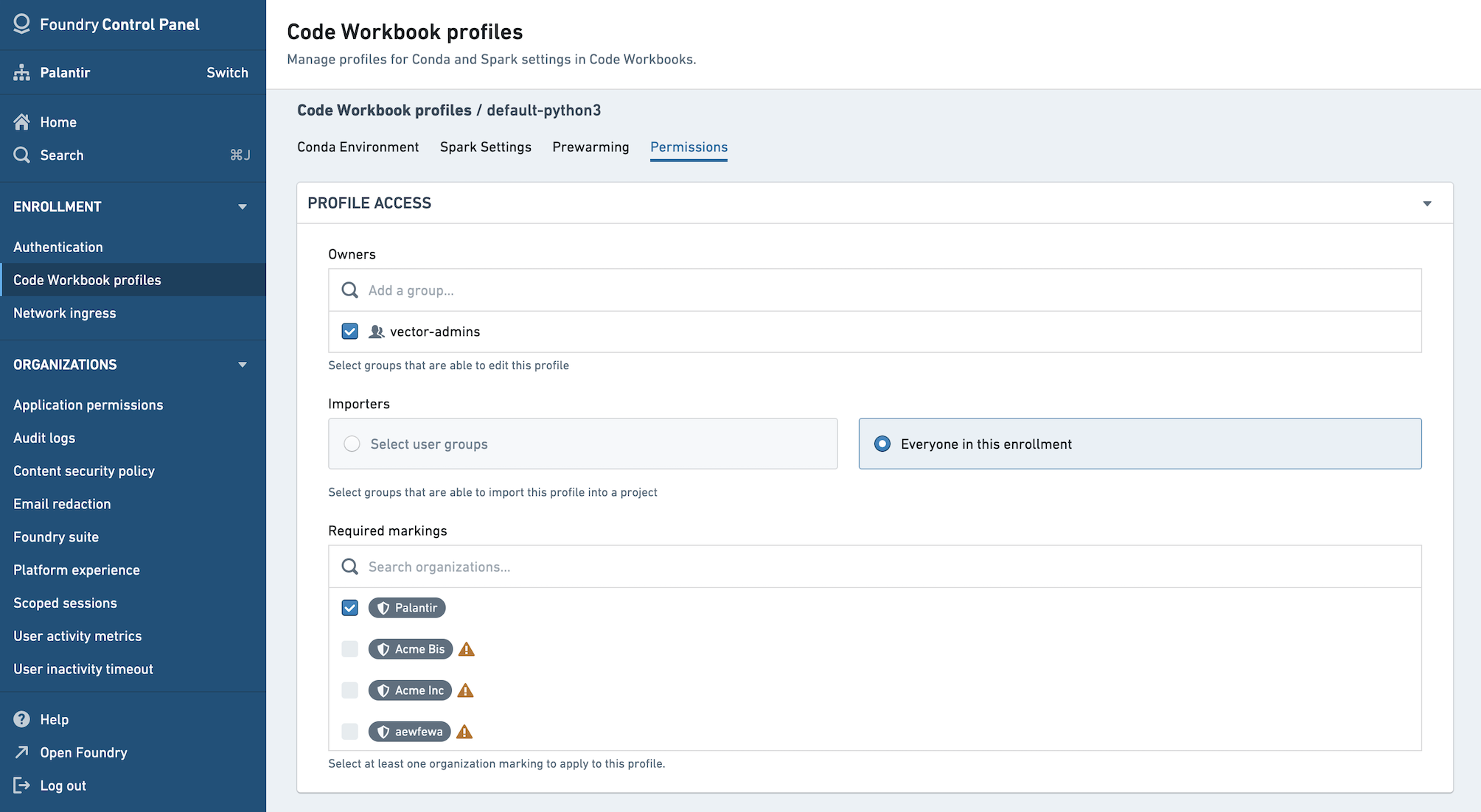 Workbook 프로파일 소유자와 Importer