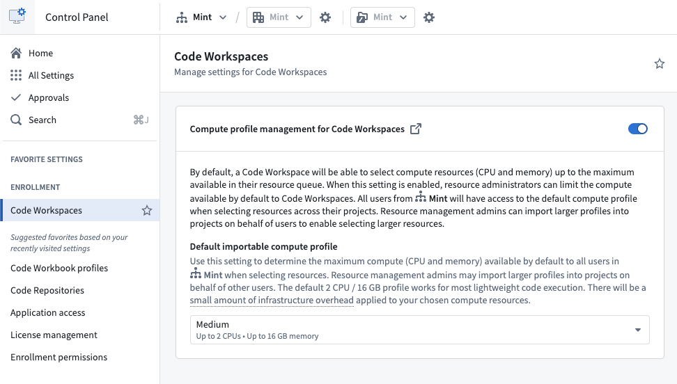 Code Workspaces의 프로파일 관리와 기본 선택