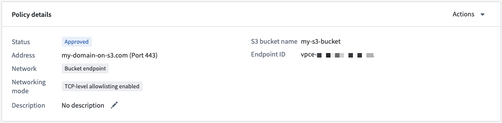 Bucket endpoint 정책에 표시된 VPC endpoint