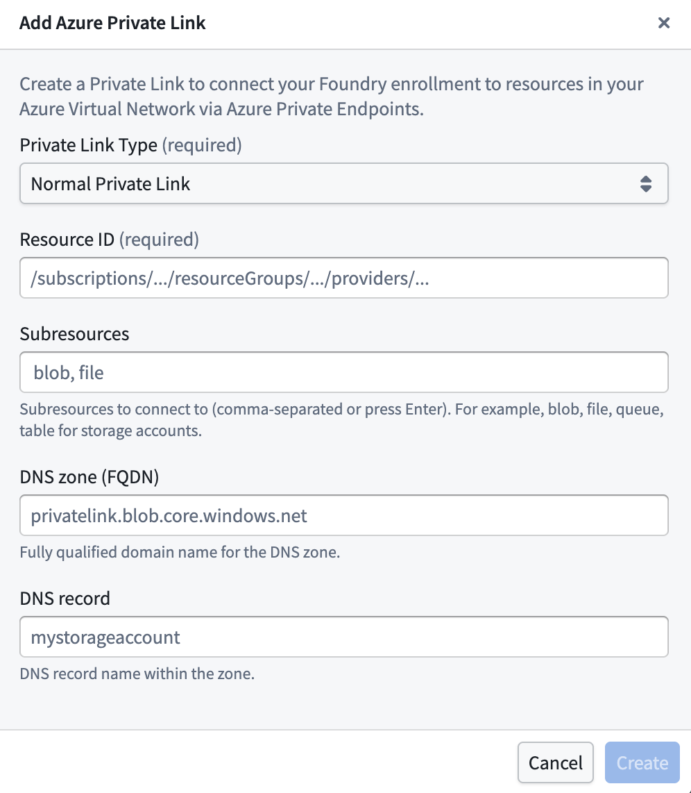Standard Azure private link 입력