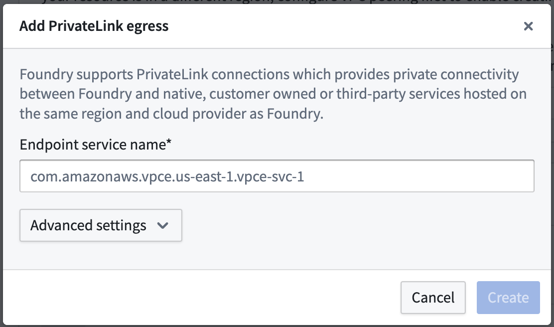 Endpoint service name 입력