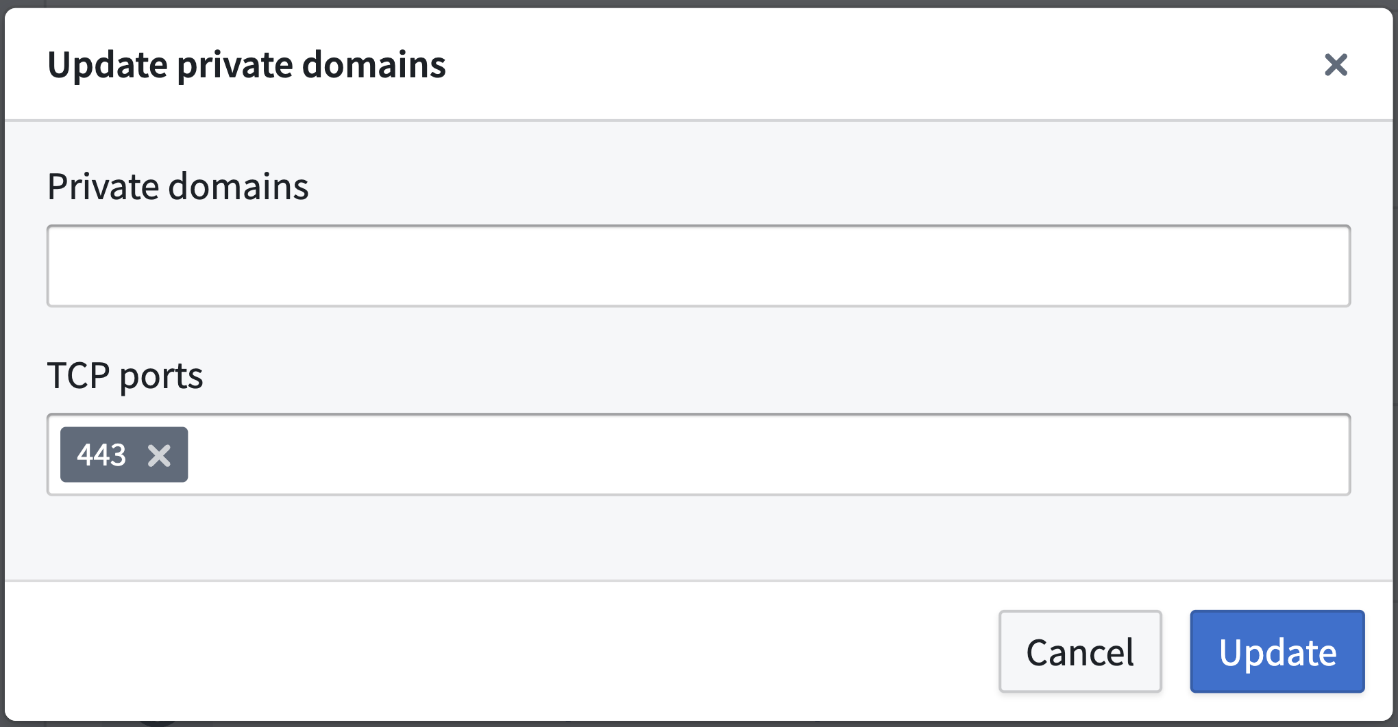 Private domains와 포트 갱신