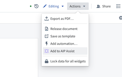 Notepad의 Add to AIP Assist 명령