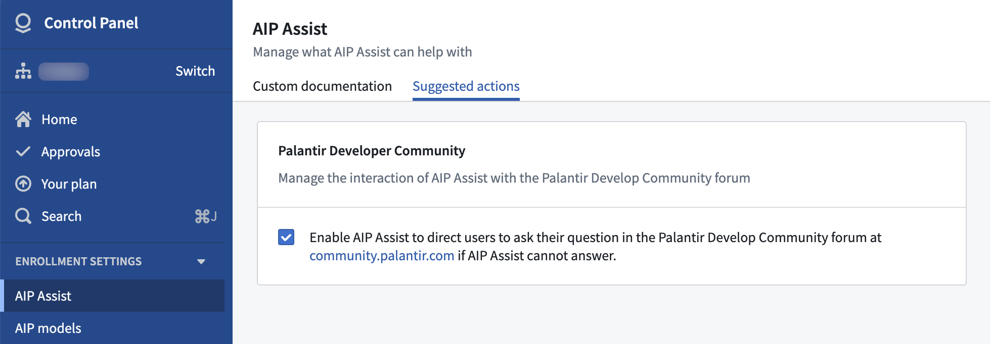 Control Panel에서 Community 연결 제안을 관리하는 설정