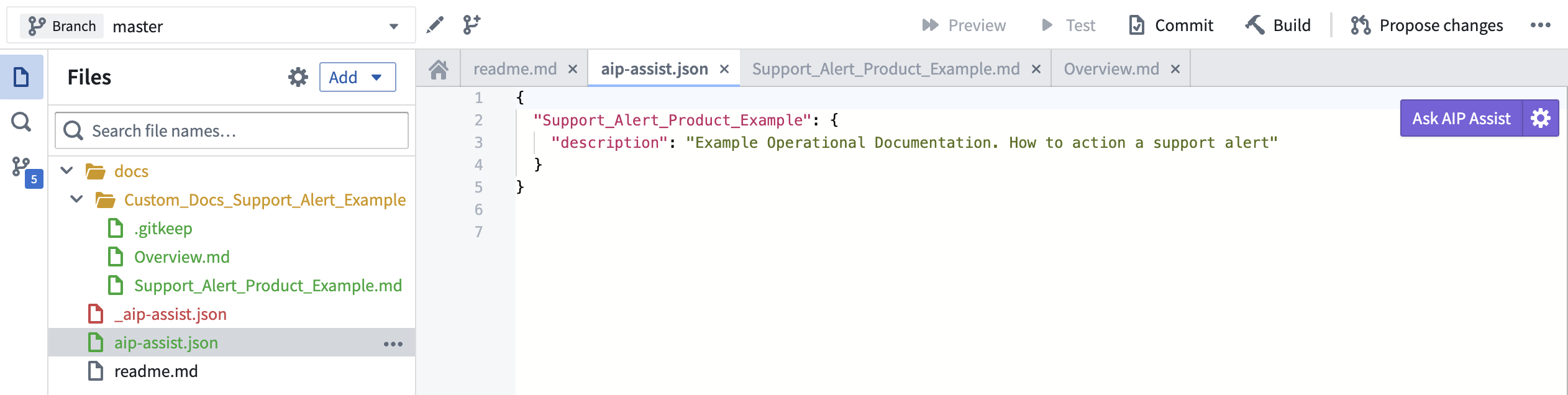 aip-assist.json에 검색 대상 제품 등록