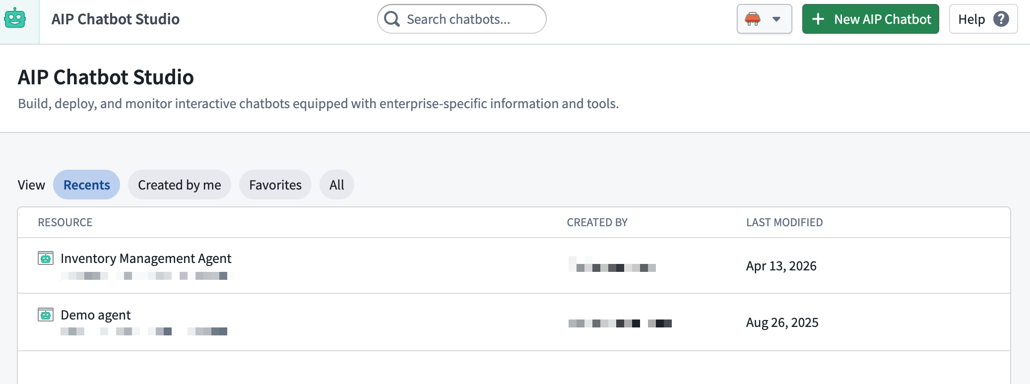 Chatbot Studio 홈의 새 챗봇 생성 옵션