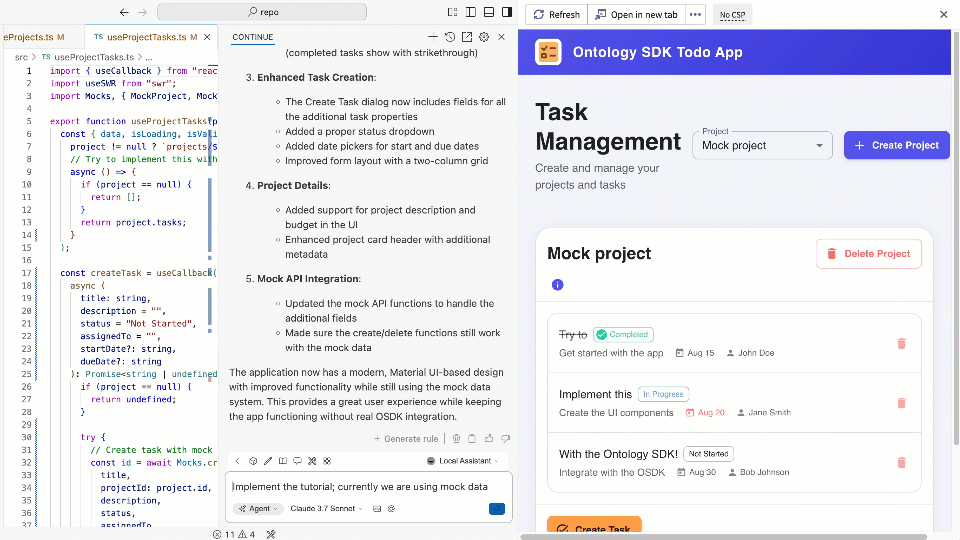 Palantir MCP 문맥으로 OSDK 할 일 앱을 구현하는 예시