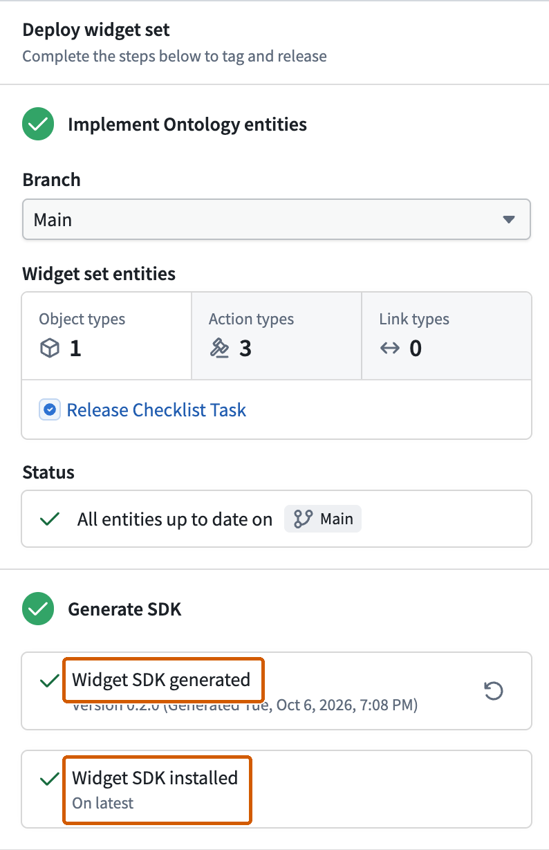 Widget SDK 생성, 설치와 최신 상태 확인