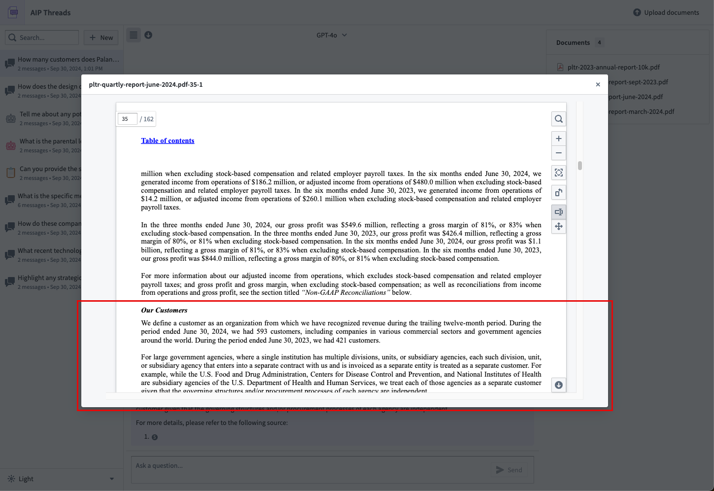인용한 PDF 페이지로 이동한 미리보기