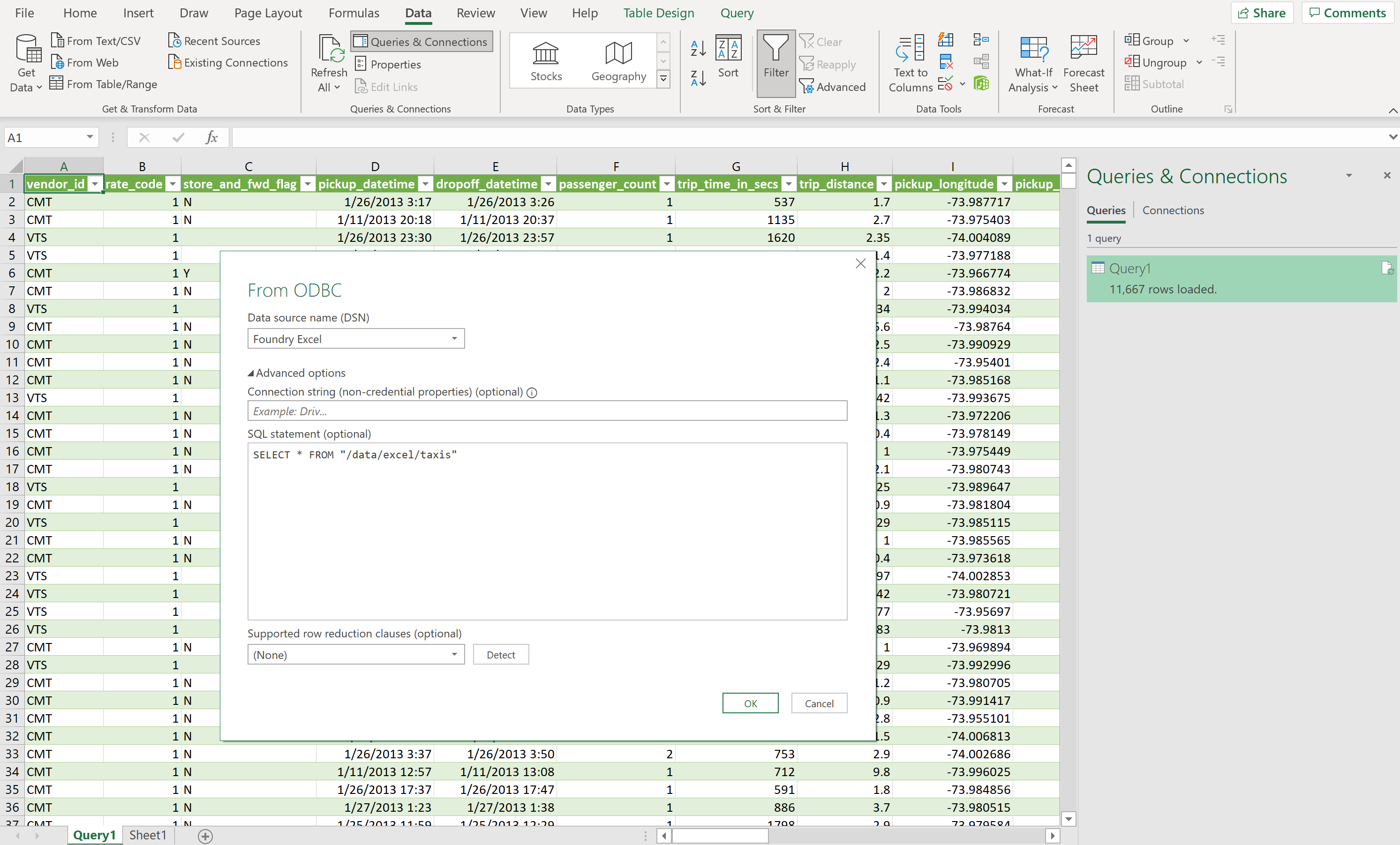 Excel ODBC 데이터 가져오기