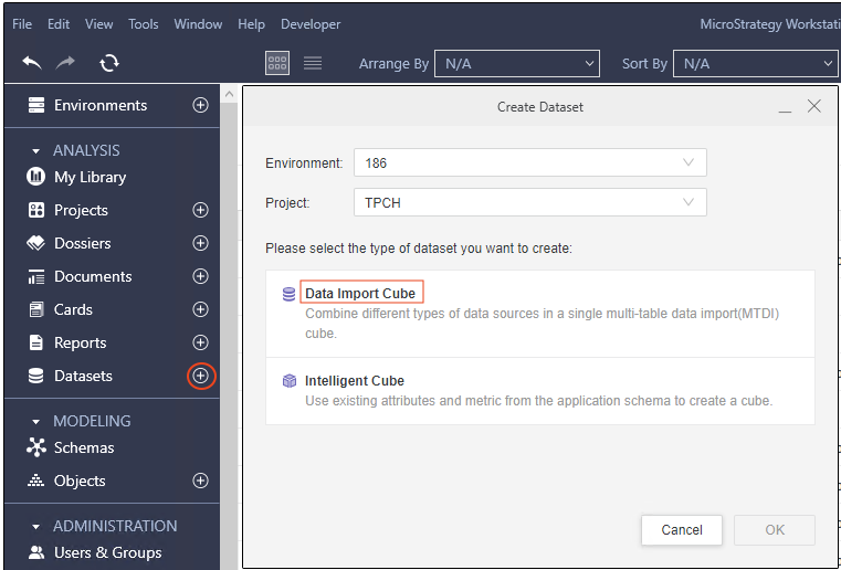 MicroStrategy Data Import Cube 생성