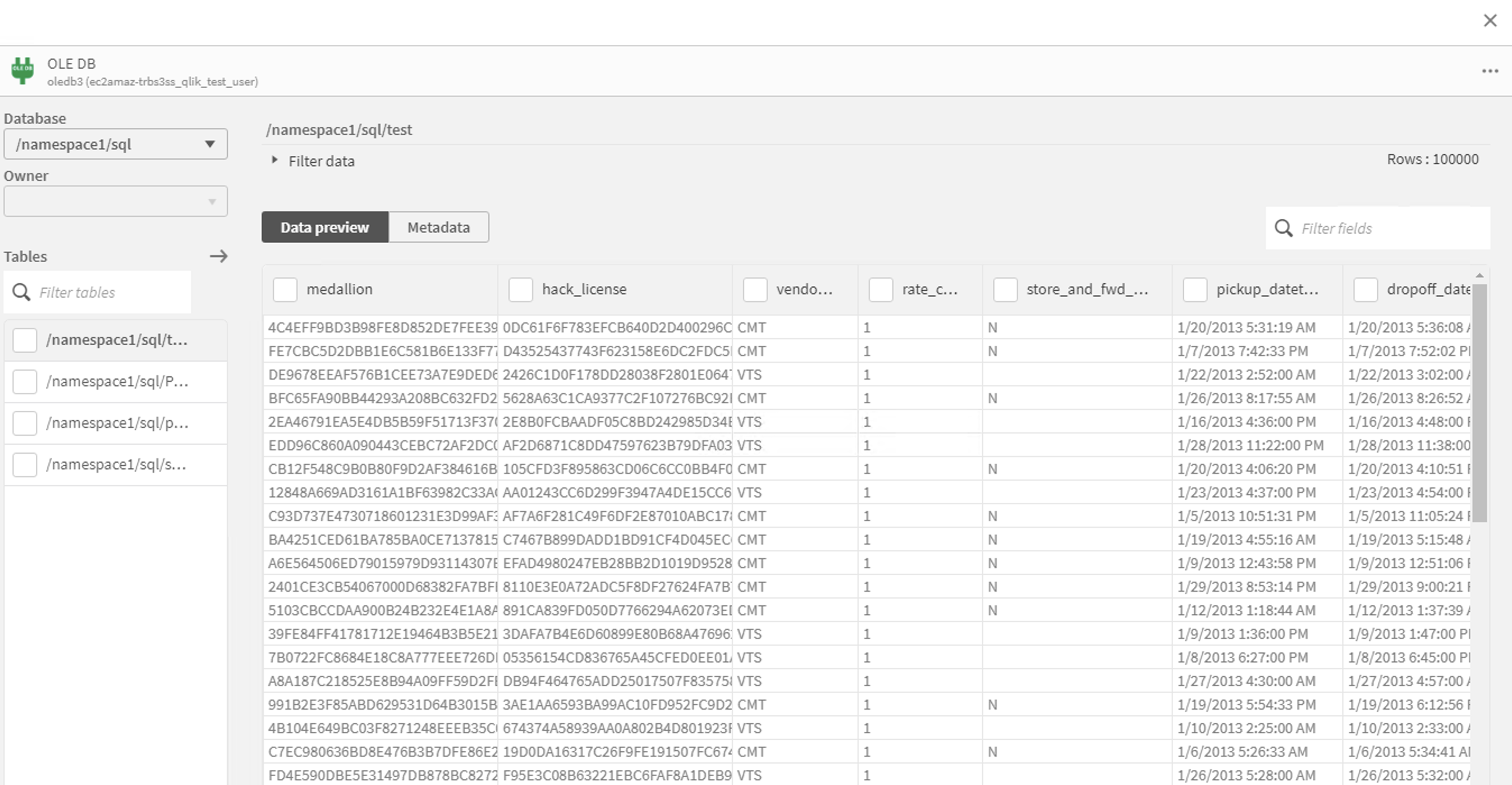 Qlik Sense 데이터셋 미리 보기
