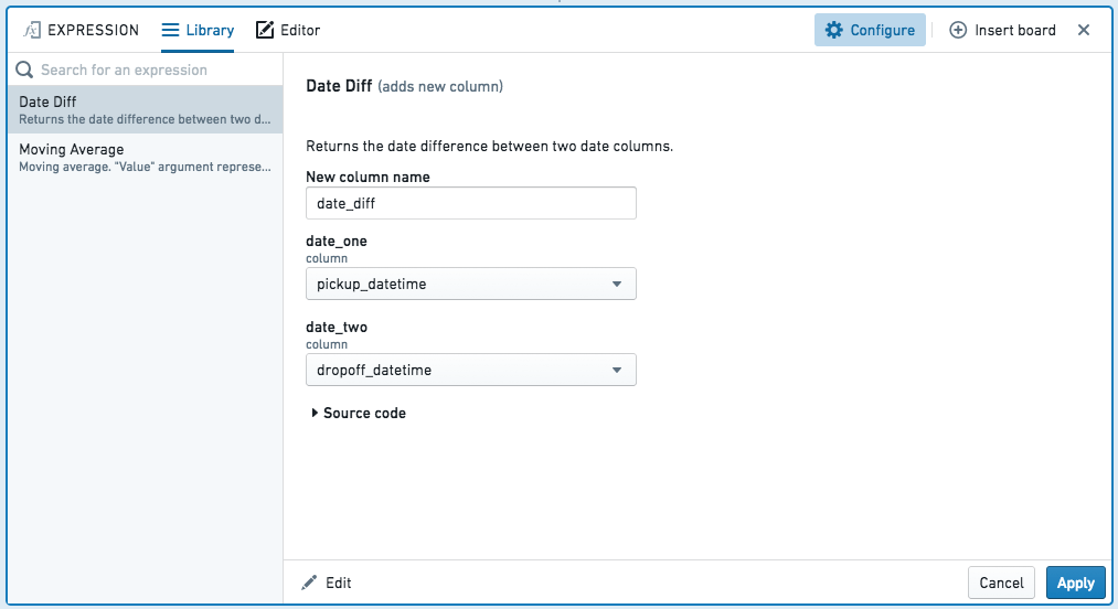Contour에서 저장된 식을 선택하는 화면