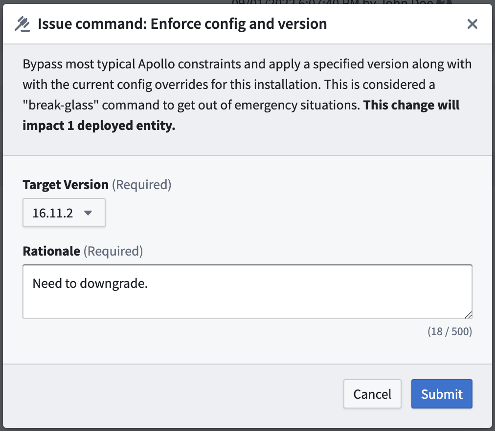 버전과 구성 강제 적용