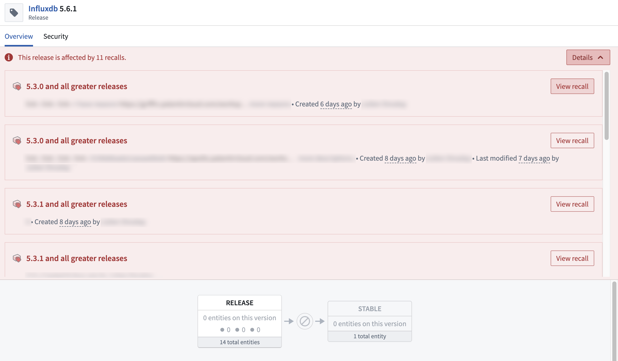 릴리스 배너에서 회수 선택