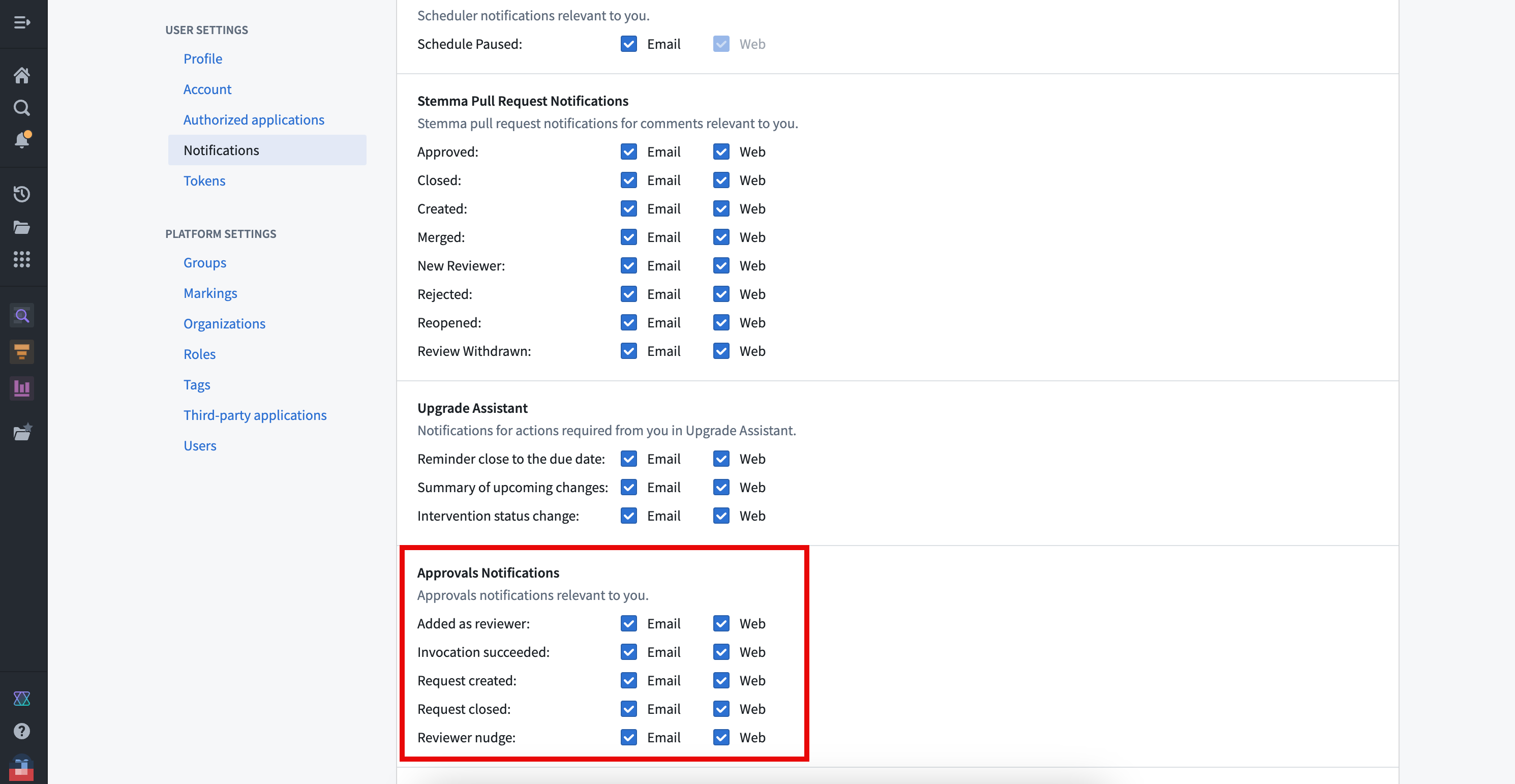 Approvals 알림 설정
