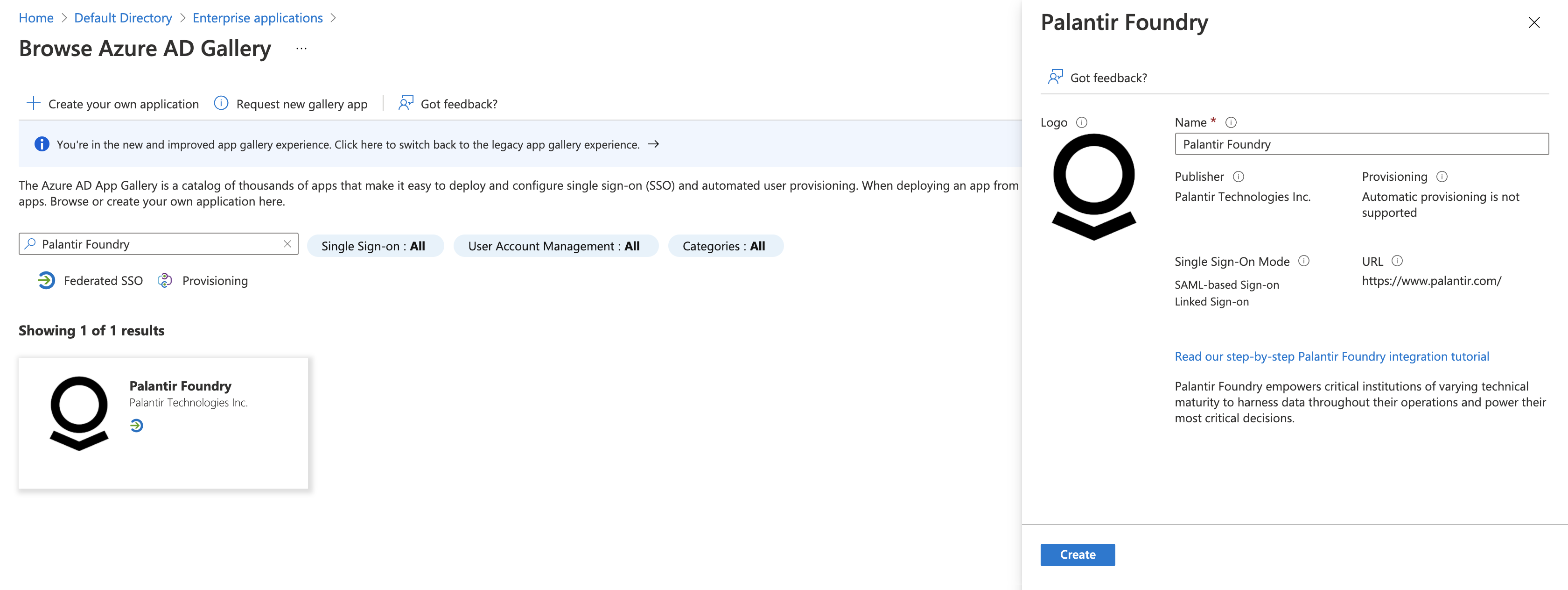 Entra의 Palantir Foundry 엔터프라이즈 앱 생성