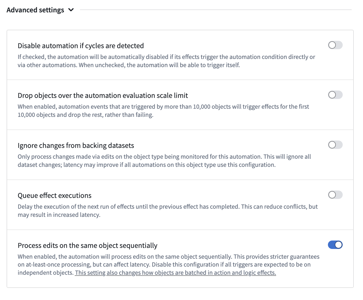 조건 화면의 Advanced settings 항목