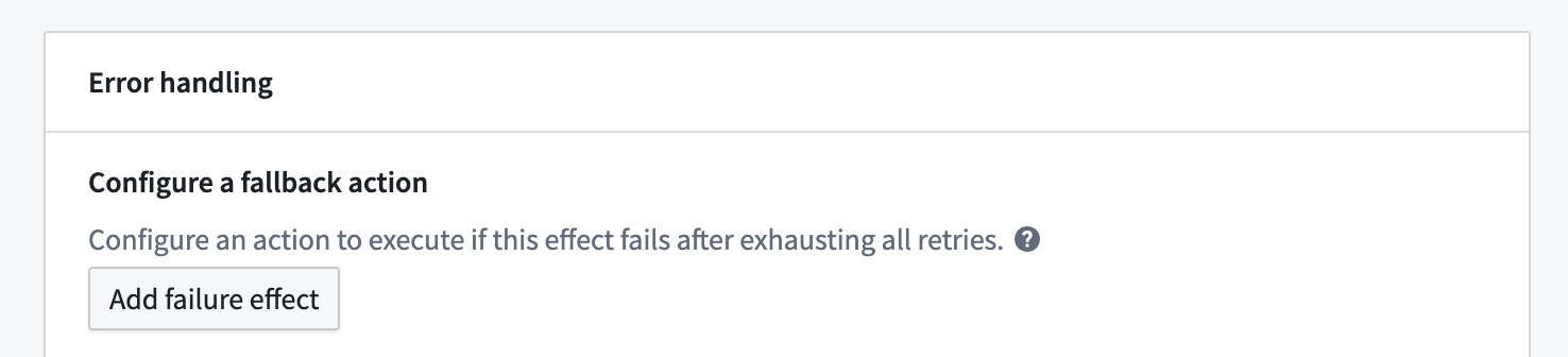 주 효과의 오류 처리에서 Add failure effect를 선택하는 화면