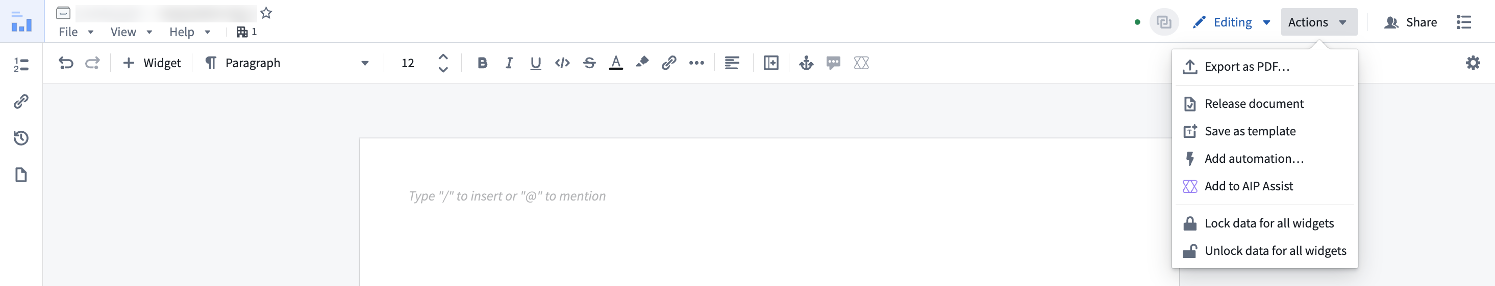 Notepad 문서에서 Add automation을 여는 메뉴