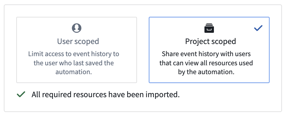 Project scoped와 User scoped를 선택하는 이력 공개 설정