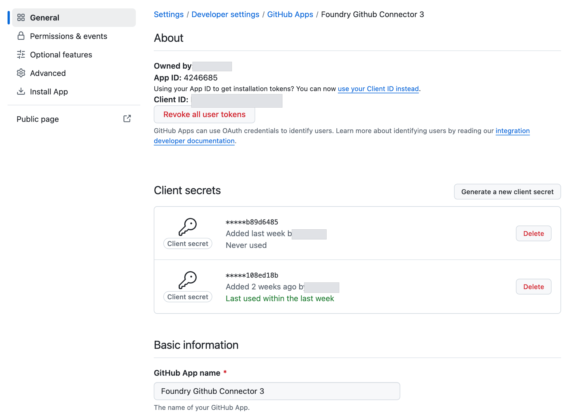 GitHub App의 Client ID와 secret