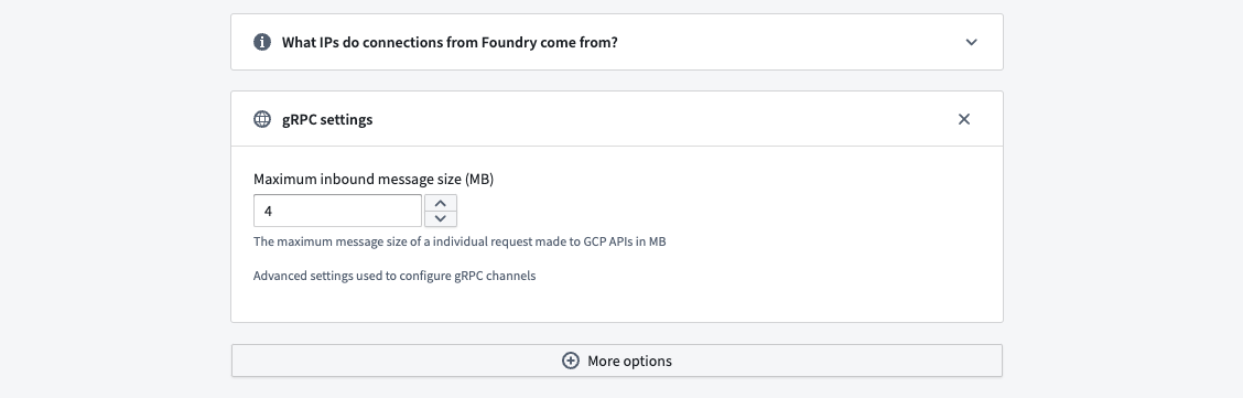 BigQuery gRPC 수신 메시지 크기 설정