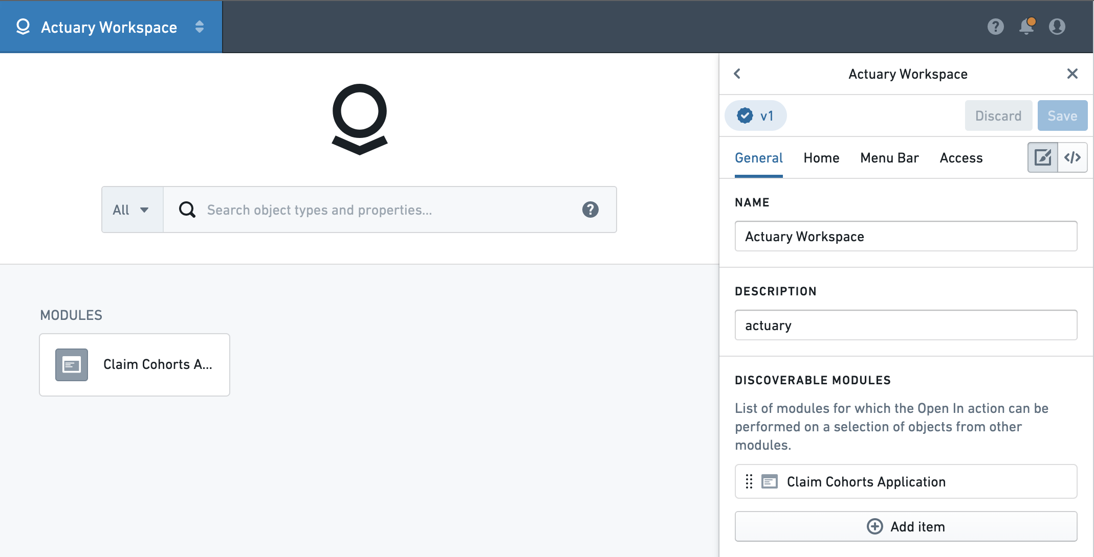 Actuary Workspace의 Claim Cohorts Application