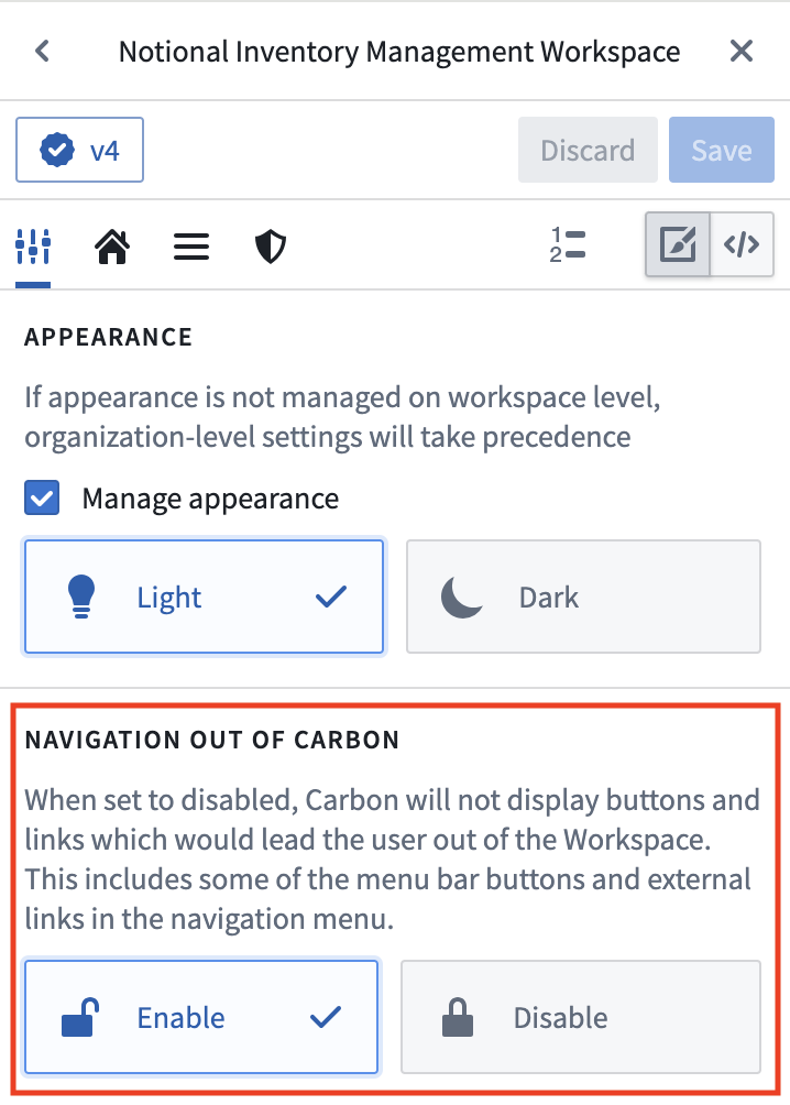 Carbon 밖으로 이동하는 버튼과 링크의 허용 설정