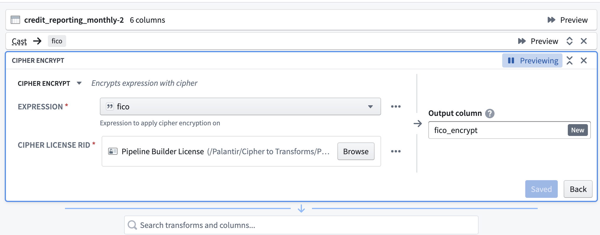 Pipeline Builder의 Cipher encrypt