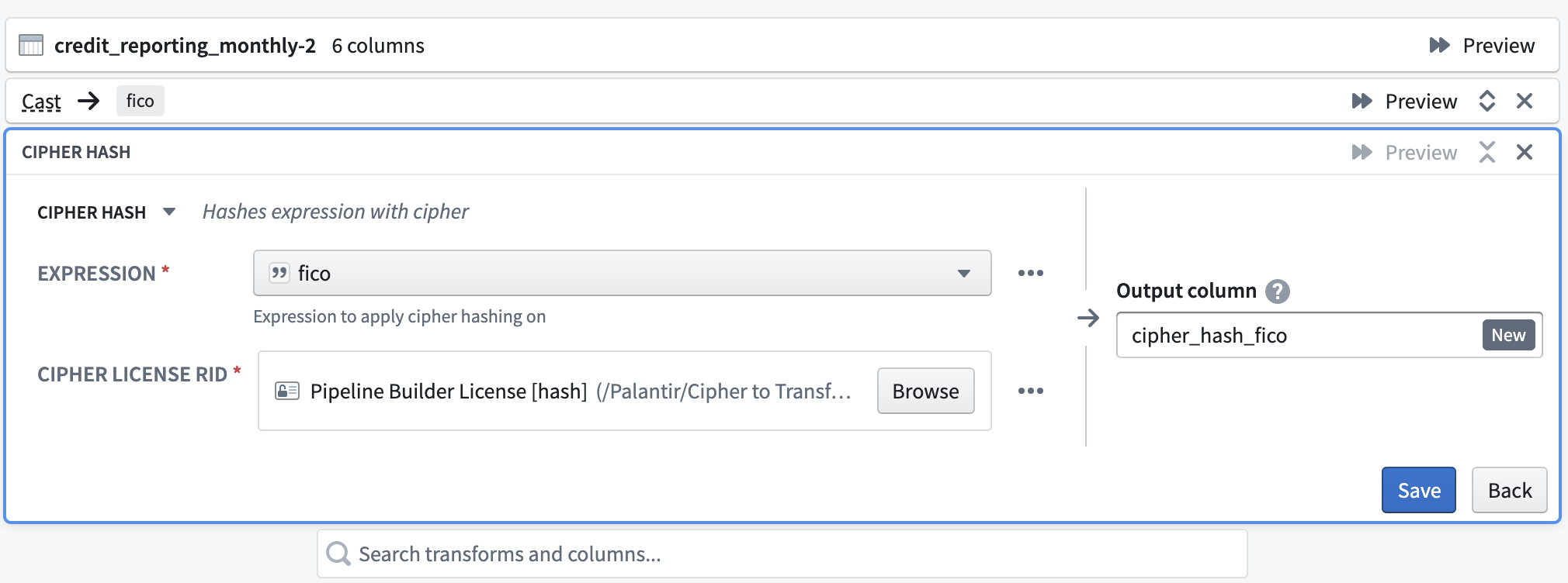 Pipeline Builder의 Cipher hash