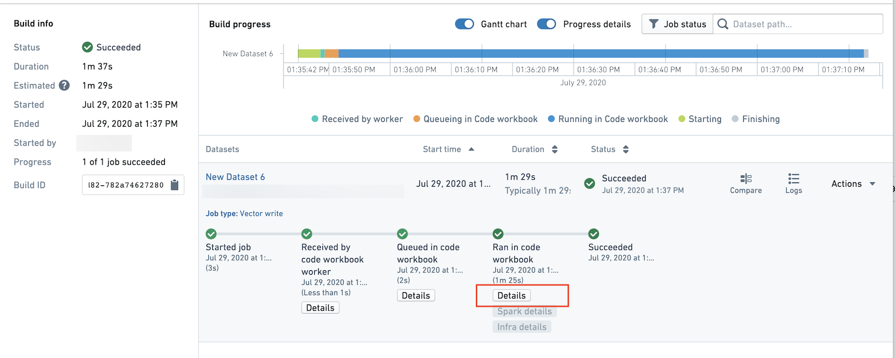 Job의 Details 열기