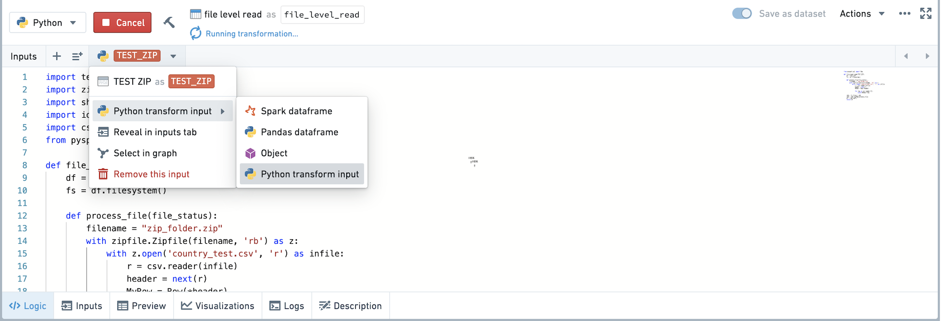 Python transform input 선택