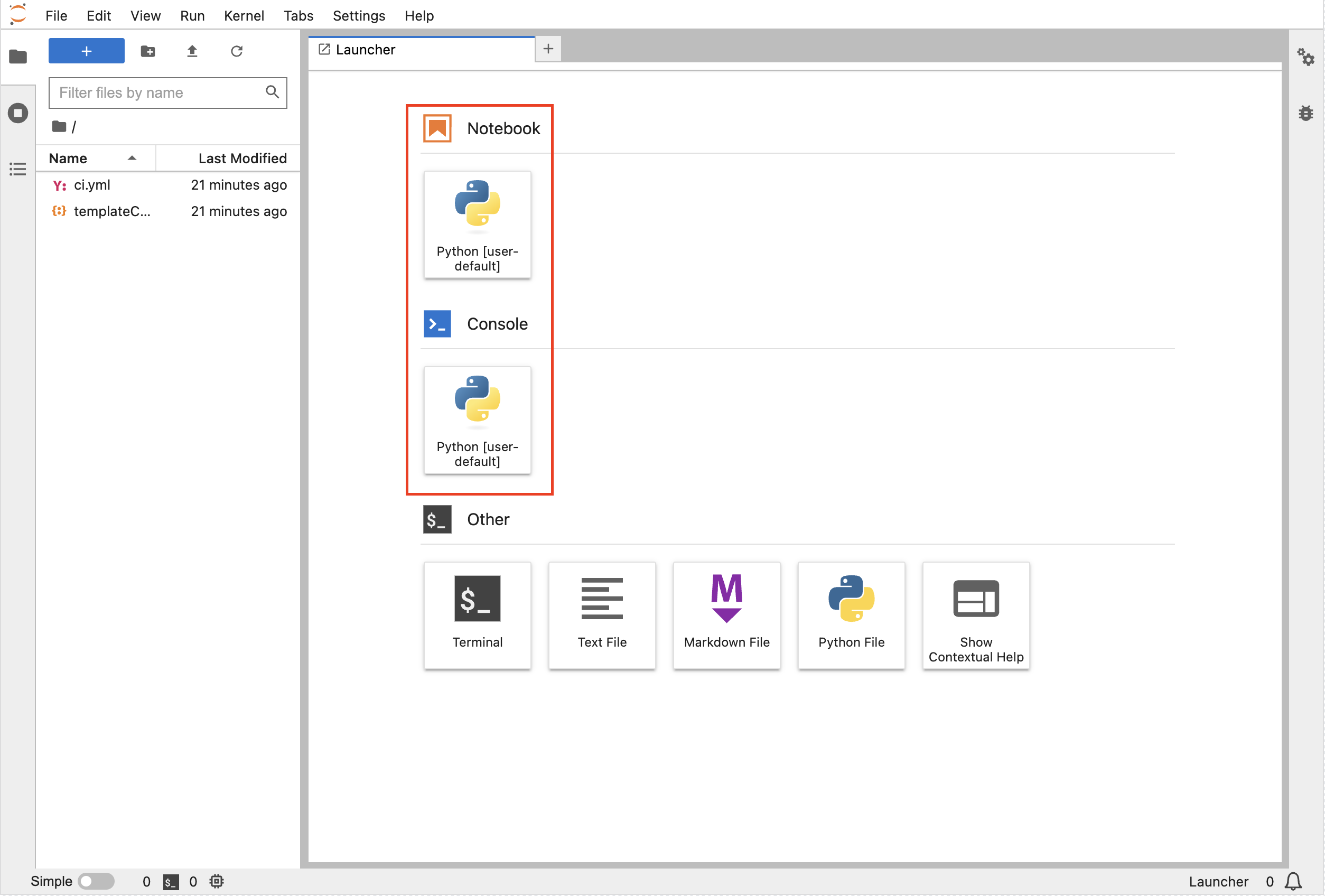 default 관리형 환경을 사용하는 notebook launcher