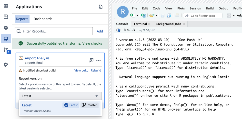 RStudio 작업공간의 Markdown Reports 패널