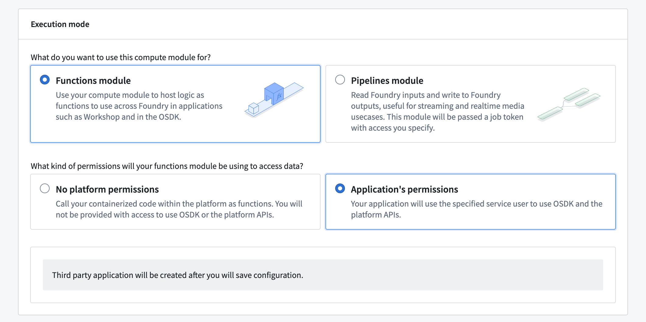Functions module의 Application permissions 선택