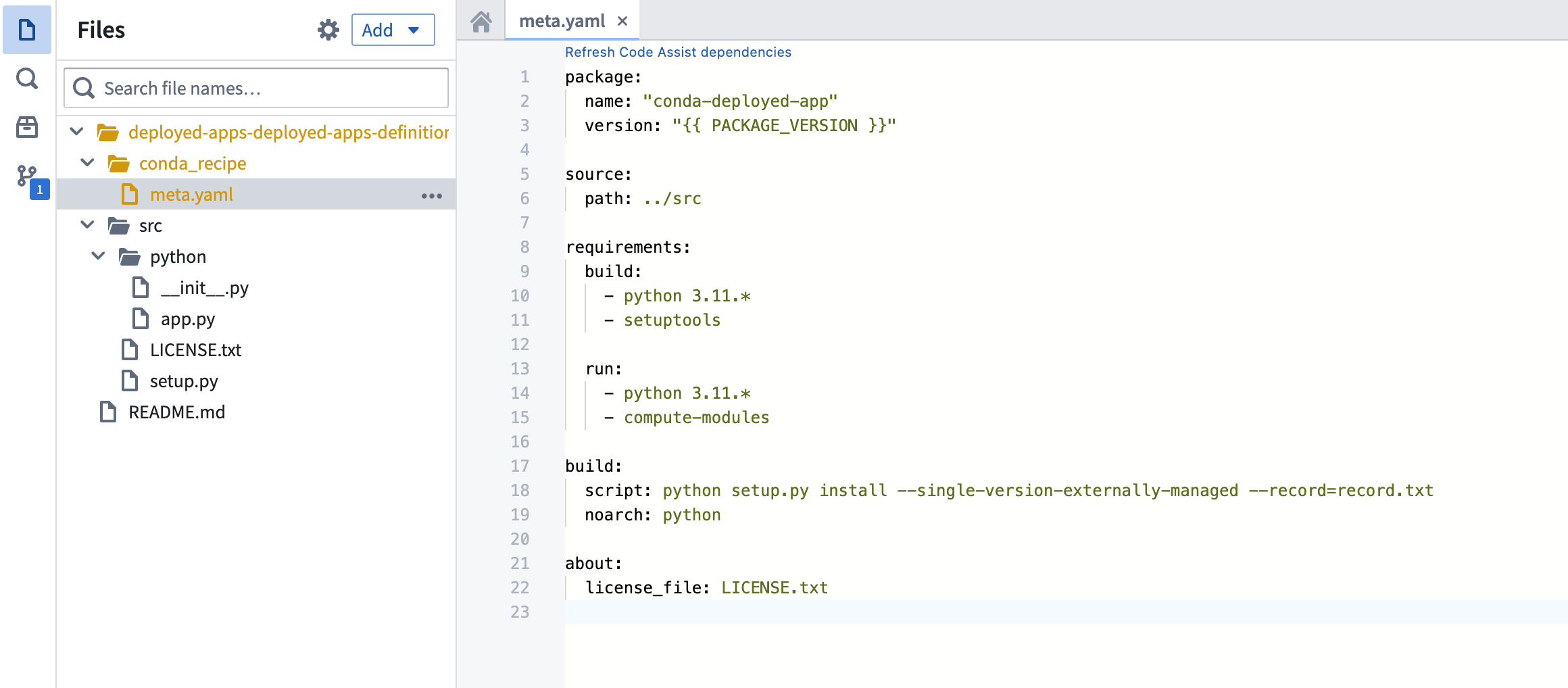 meta.yaml에 Python 의존성을 지정한 예