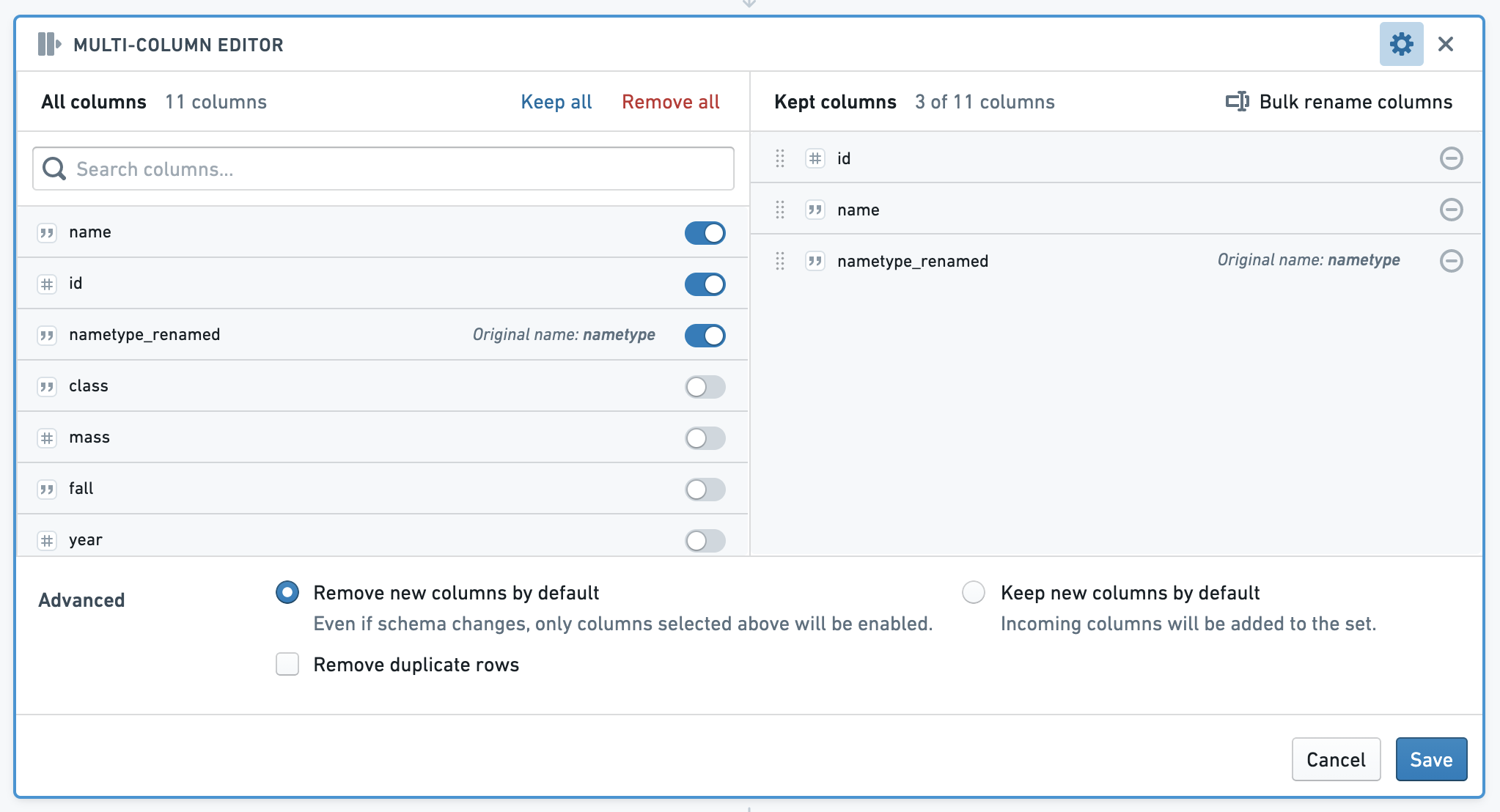 Multi-column editor