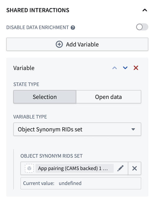 Selection과 Open data 변수를 연결하는 설정