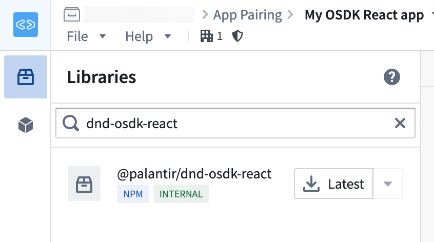 작업공간 Libraries의 OSDK drag-and-drop 패키지