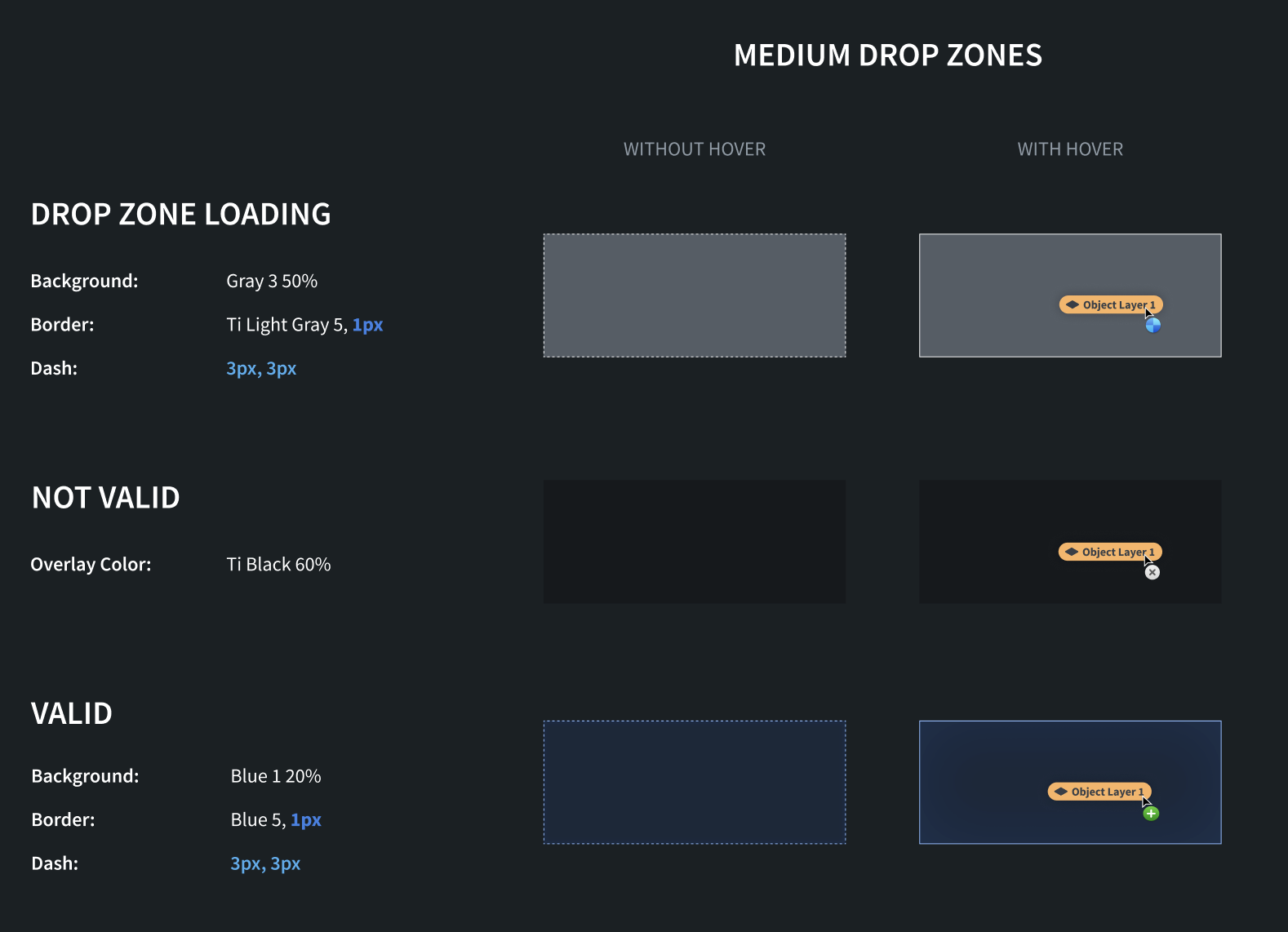 객체 카드 크기의 drop zone 상태 표시
