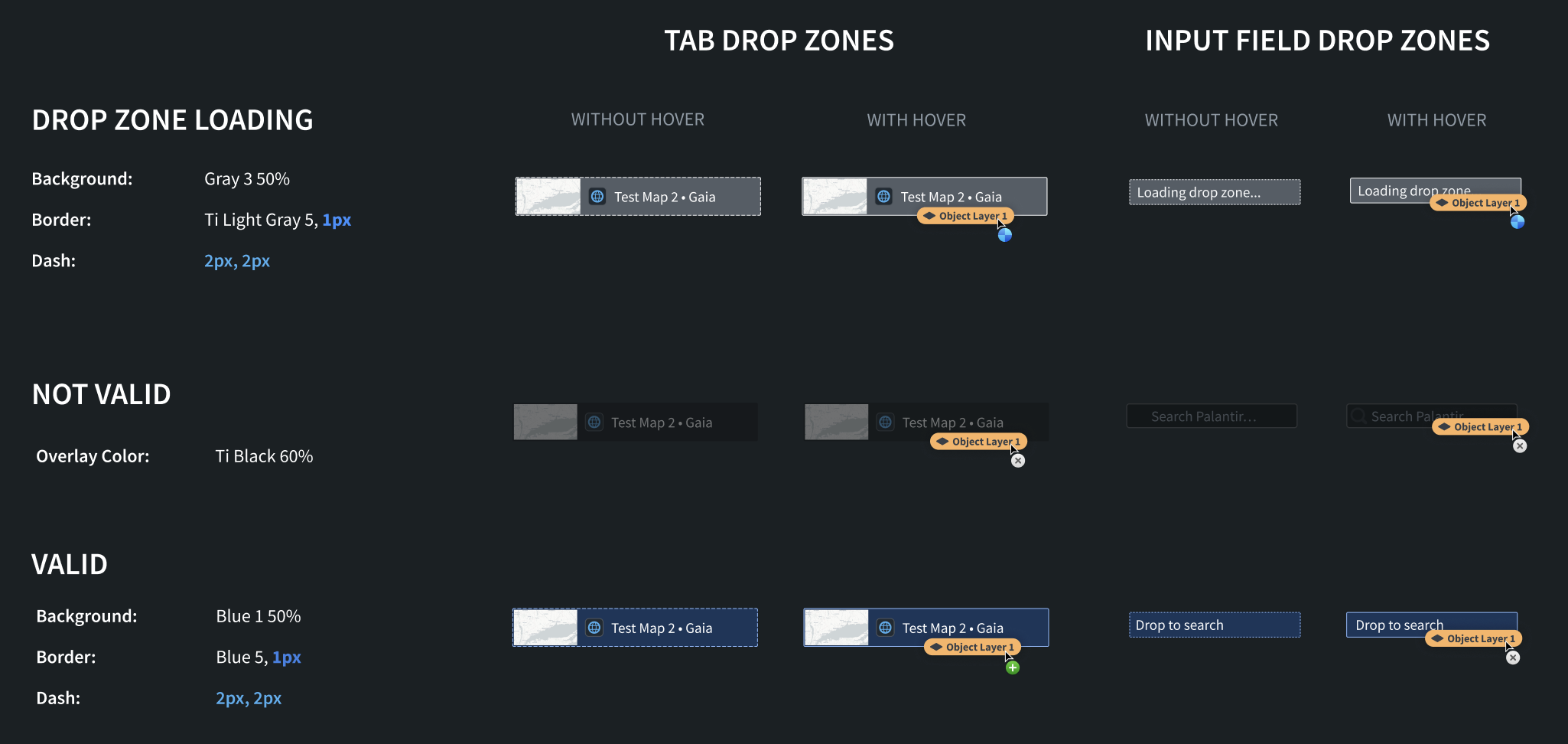 작은 drop zone의 기본 및 hover 상태