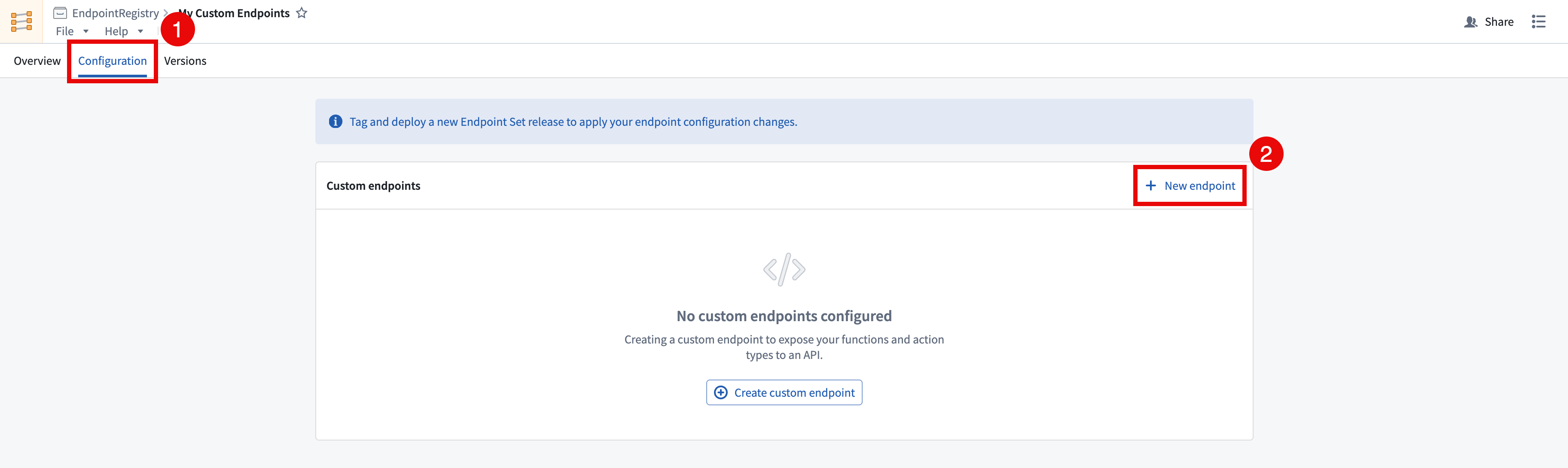 Configuration에서 사용자 지정 엔드포인트를 추가하는 위치