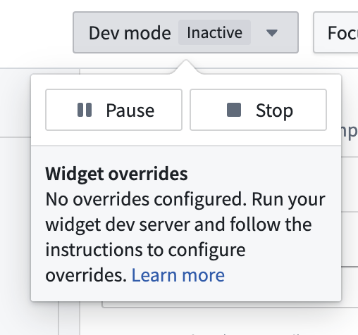 현재 위젯에 개발 override가 없는 inactive 상태