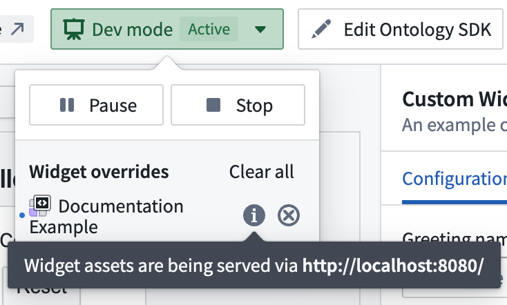 localhost 개발 서버가 연결된 상태