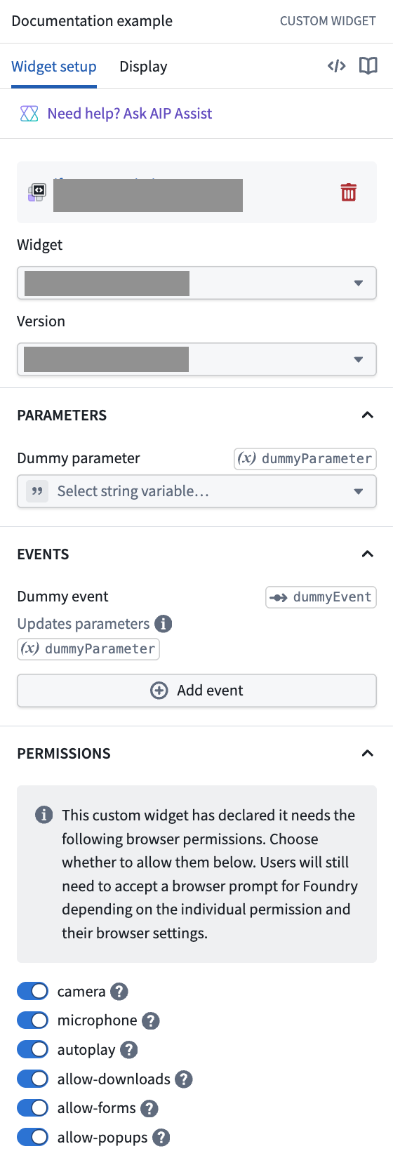 Workshop의 사용자 위젯 Permissions 설정