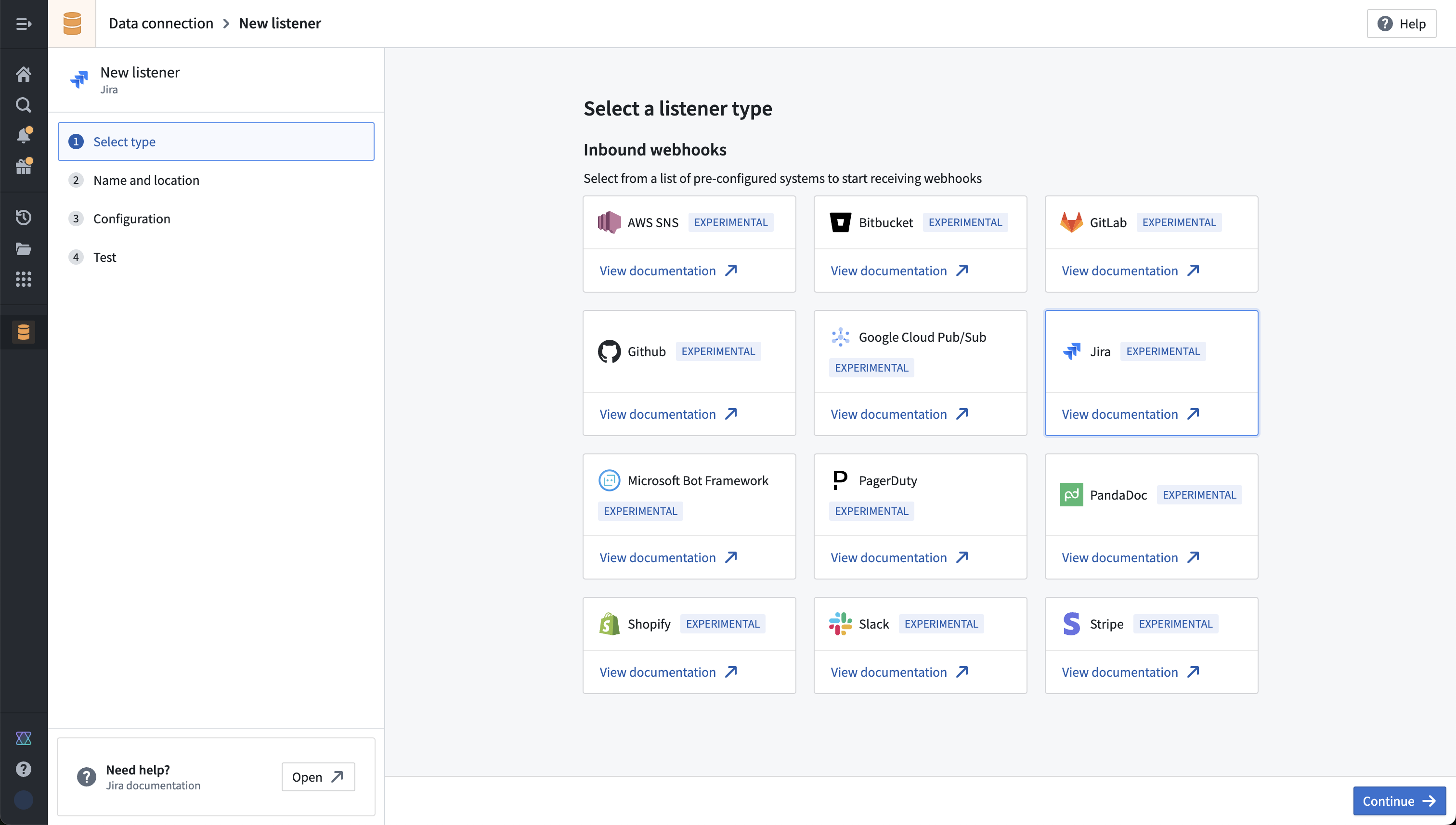 Data Connection의 Listeners 화면