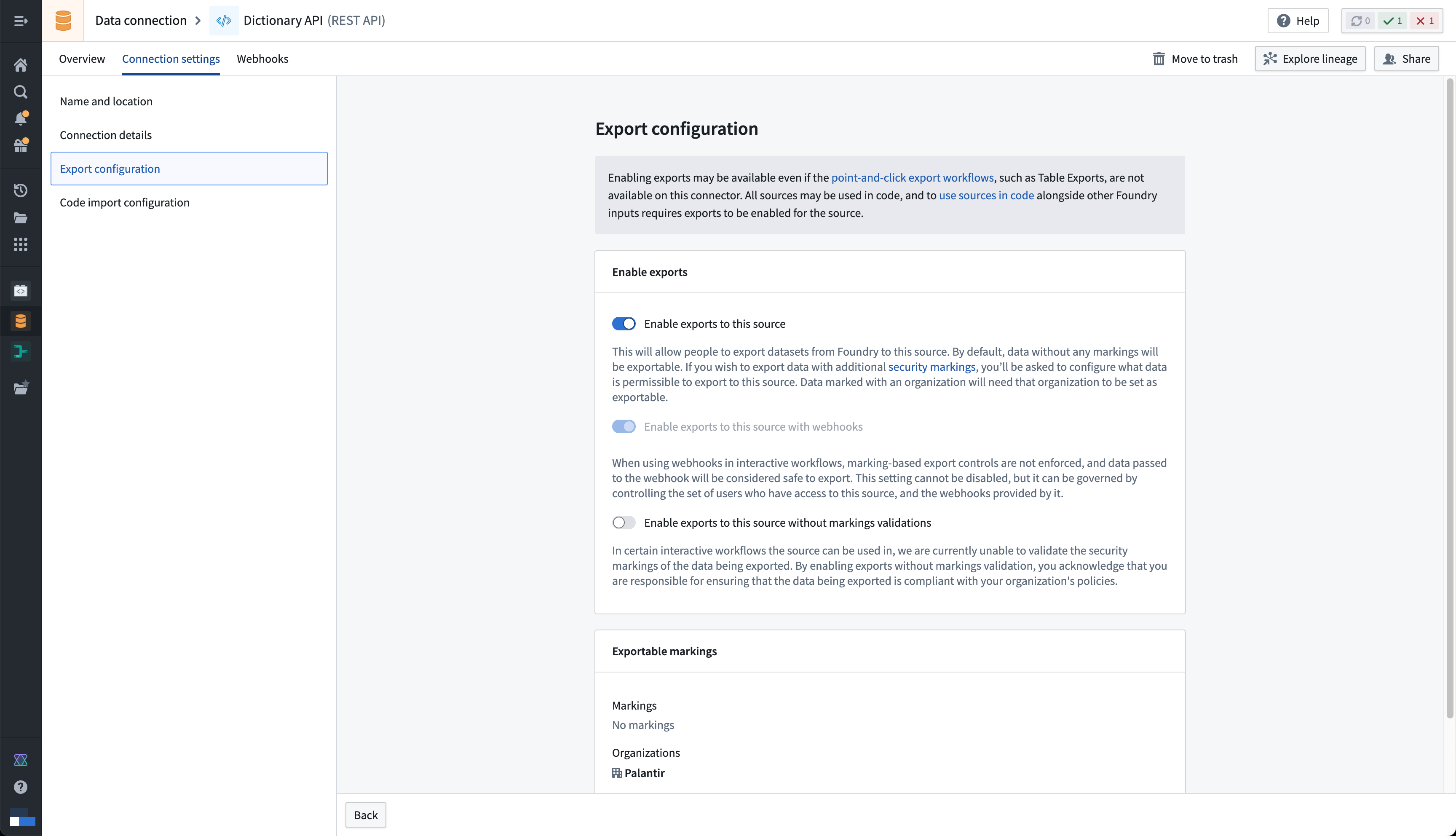 Dictionary API 소스의 Foundry 입력 반출 허용