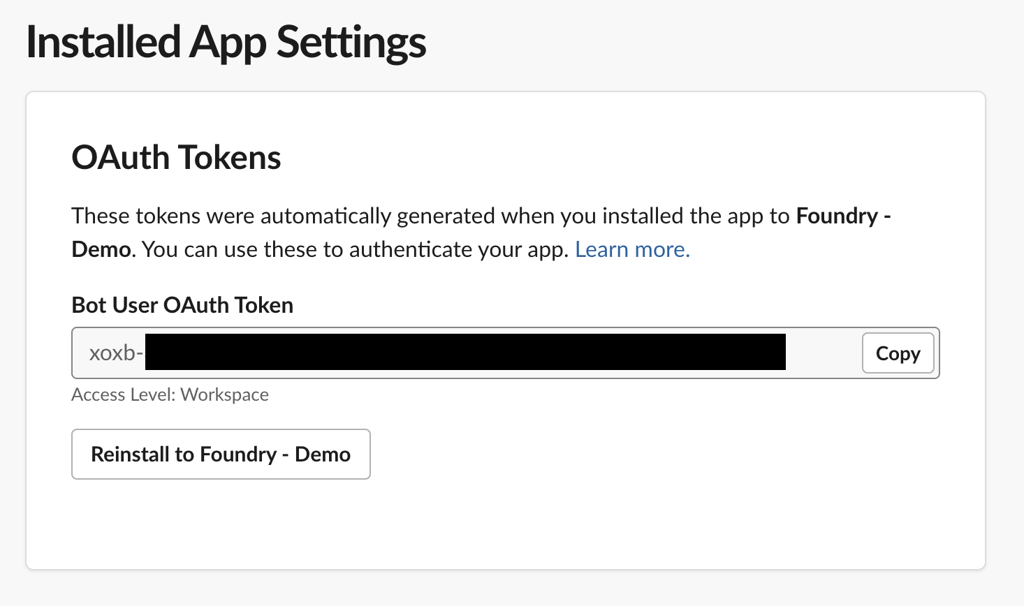 Slack 앱의 응답 API용 Bearer 토큰