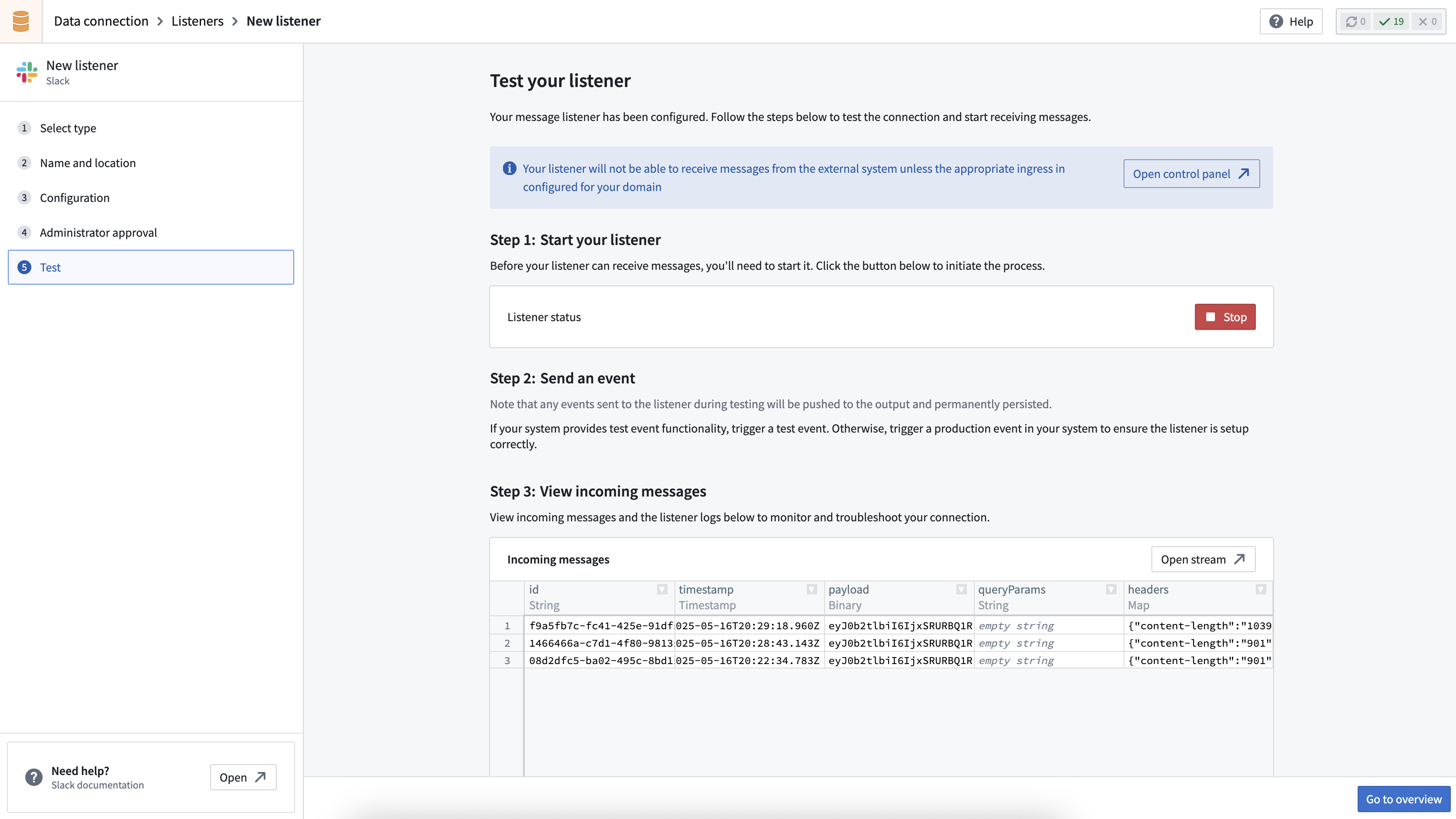 Slack Listener 테스트와 출력 스트림